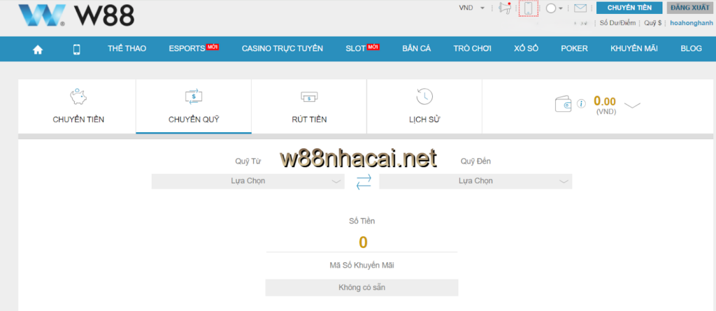 Chia sẻ cách chuyển quỹ W88